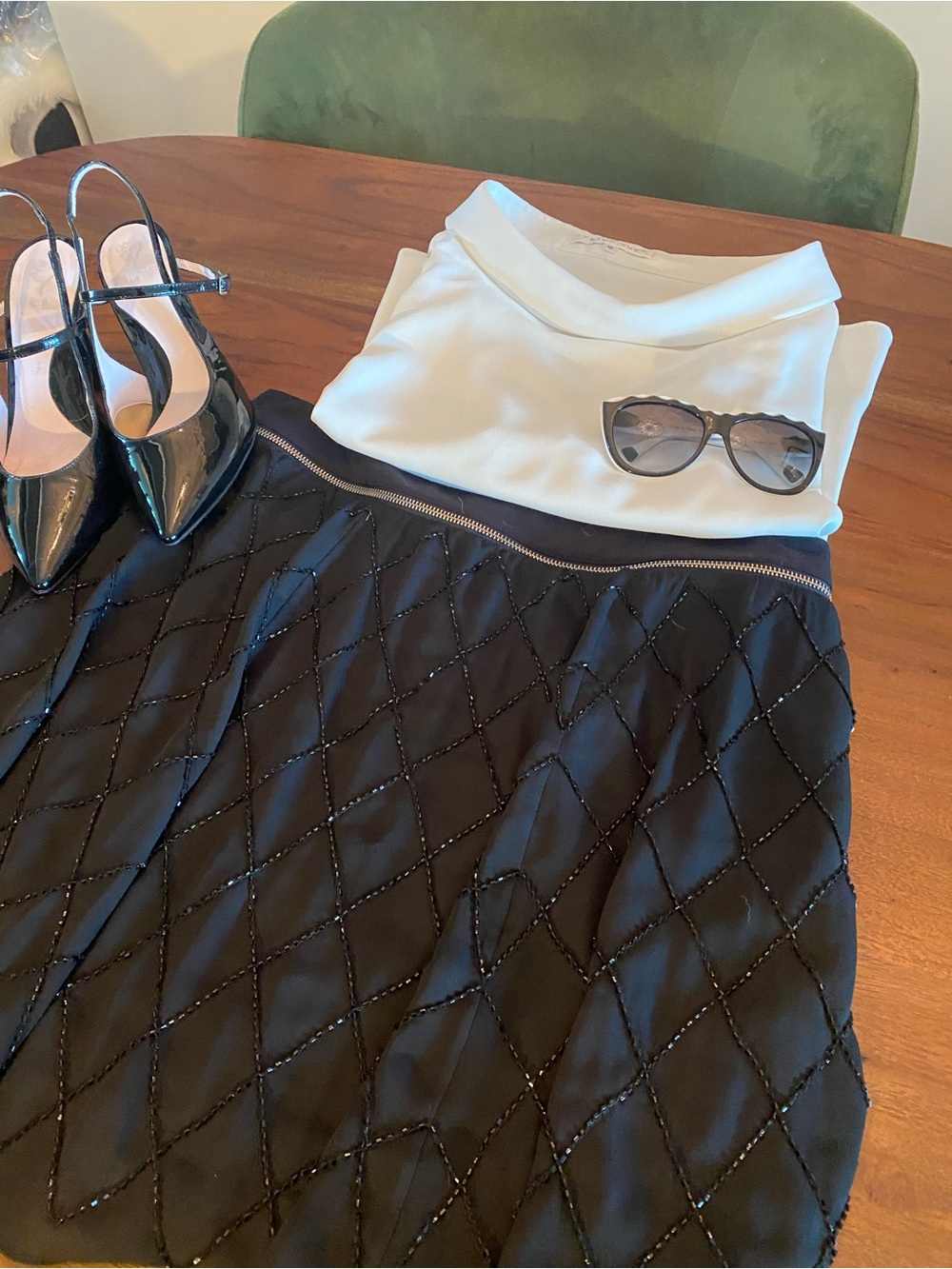 Fashion Star for Saks Fifth Avenue black skirt with zip off sequin overlay
